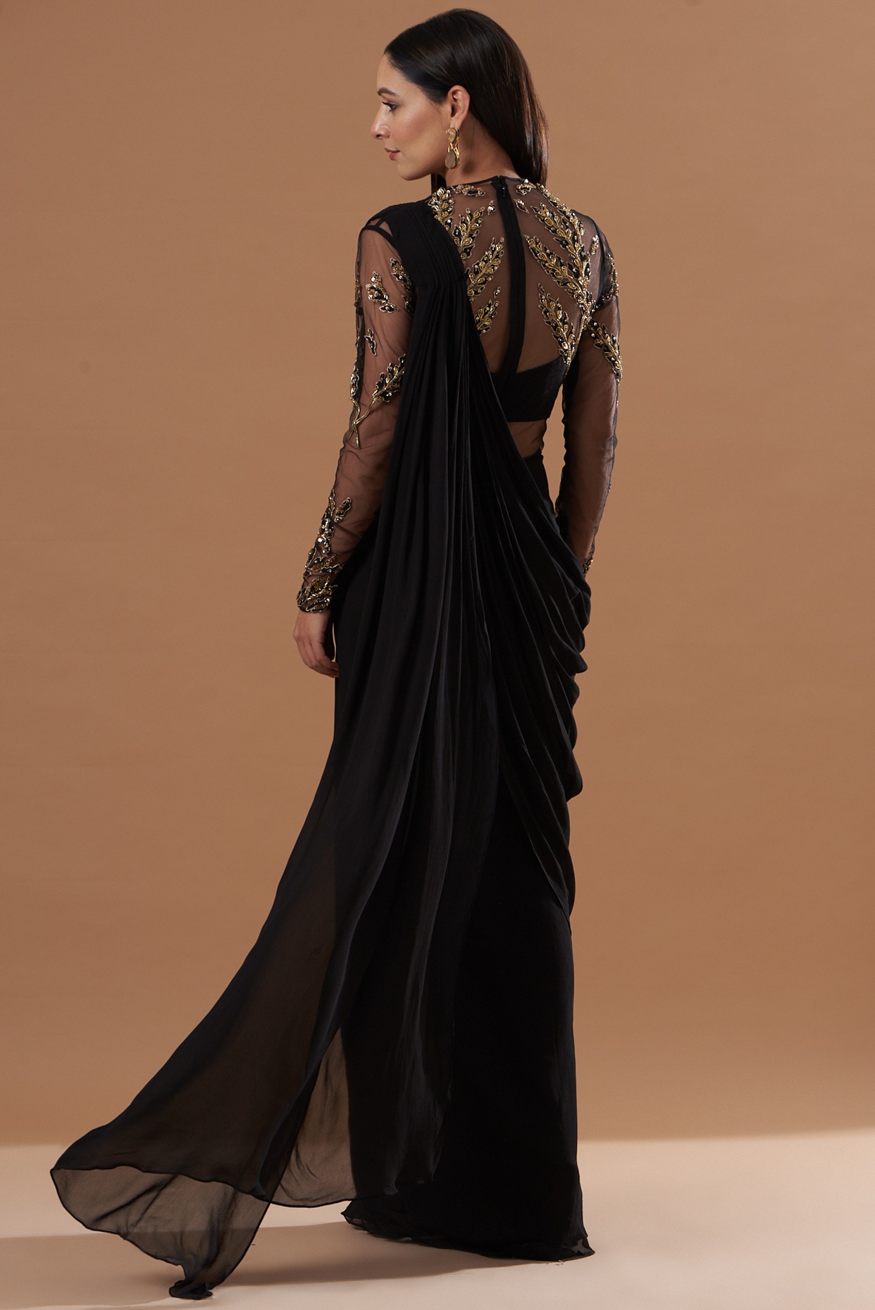 Luxury heavy work unstitched wedding Designer Organza chiffon black Saree  Dress – Bushra Zahoor's